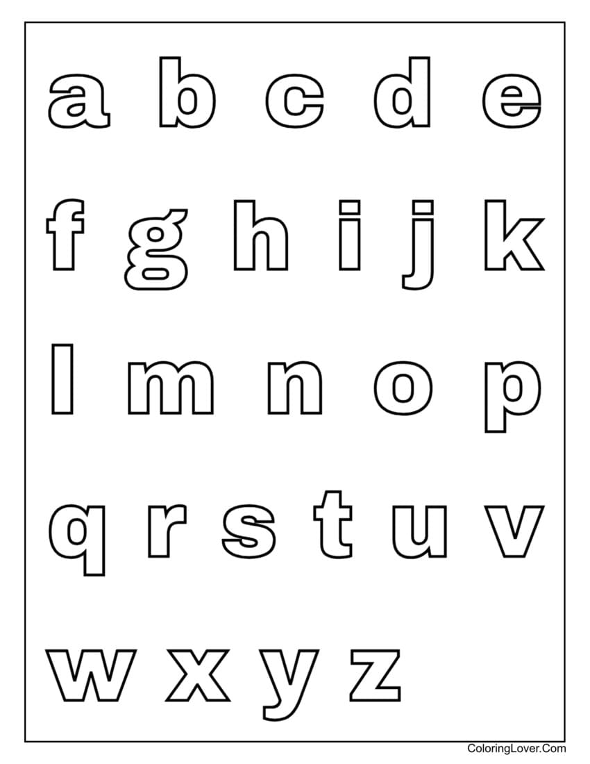 Lowercase alphabet coloring sheet for kids to color