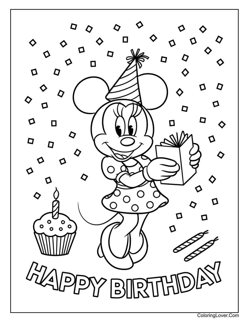 Minnie Mouse birthday coloring page