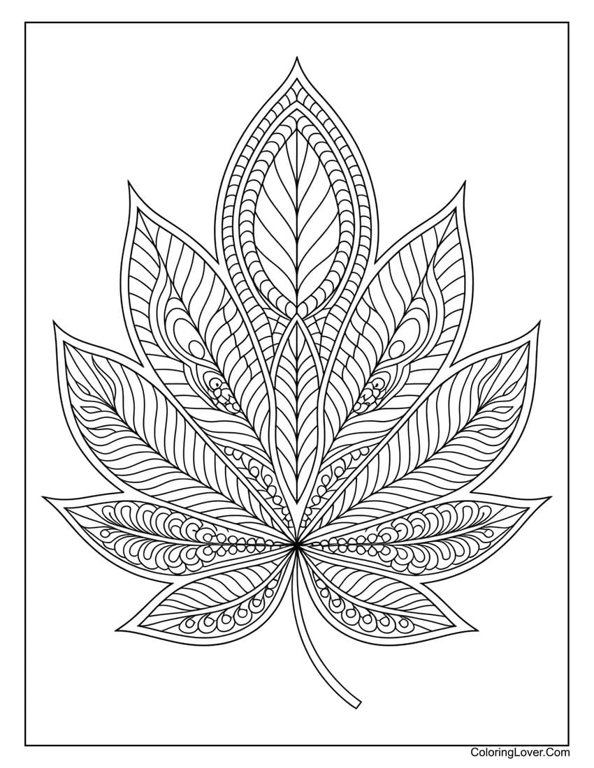 Ornate leaf pattern coloring page for adults