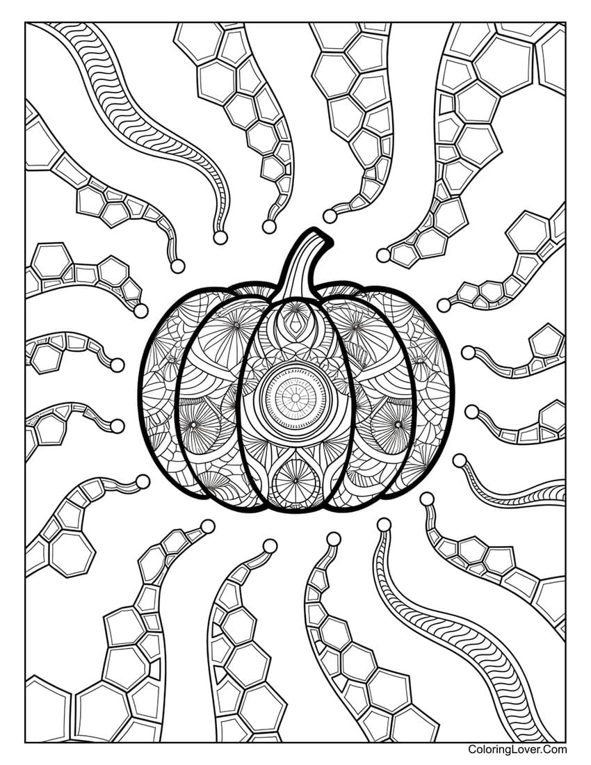 Pumpkin with abstract patterns coloring page for adults