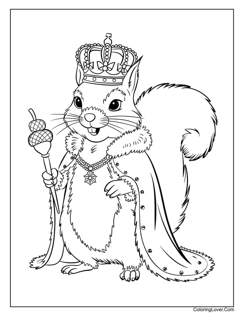 Royal squirrel with a crown coloring page