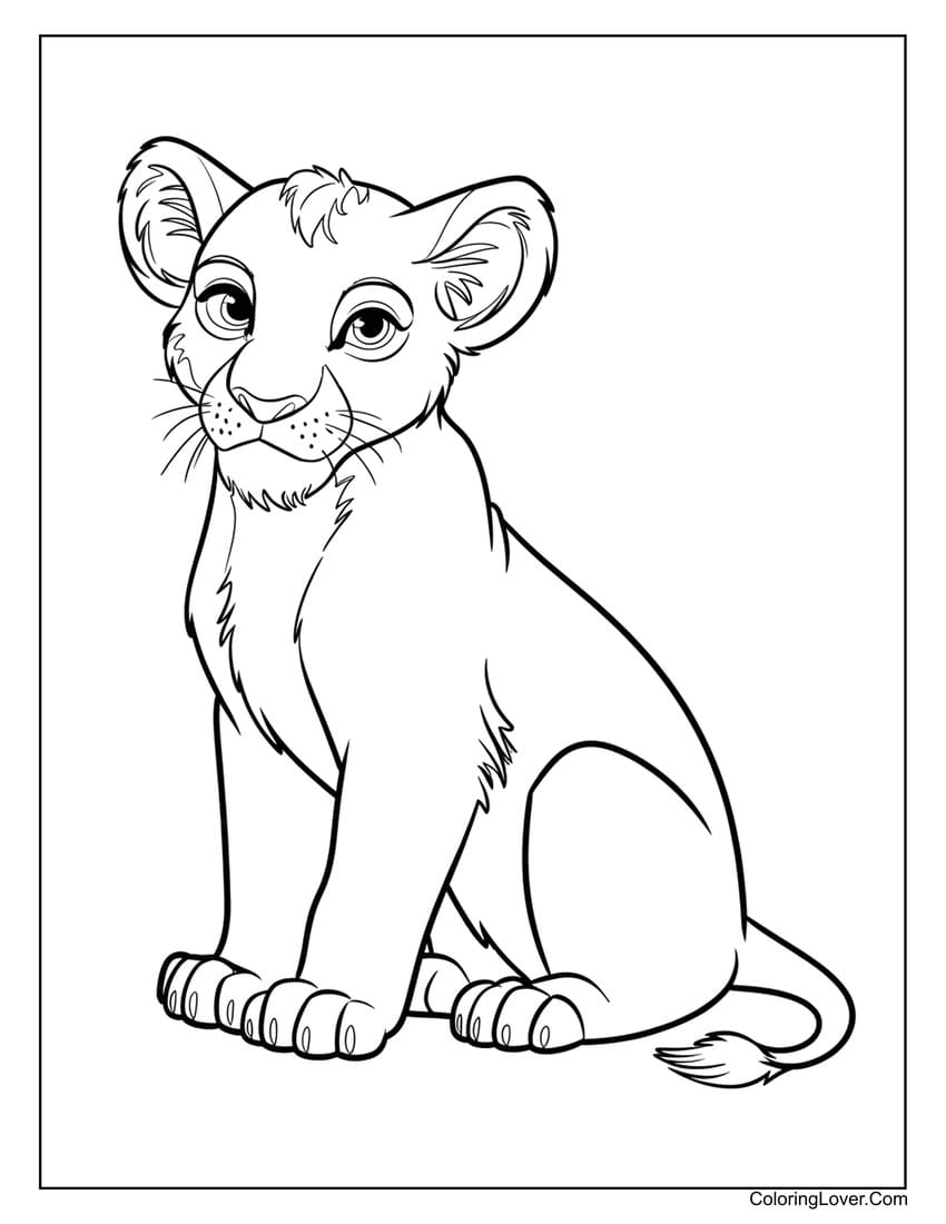 Sitting lion cub coloring page