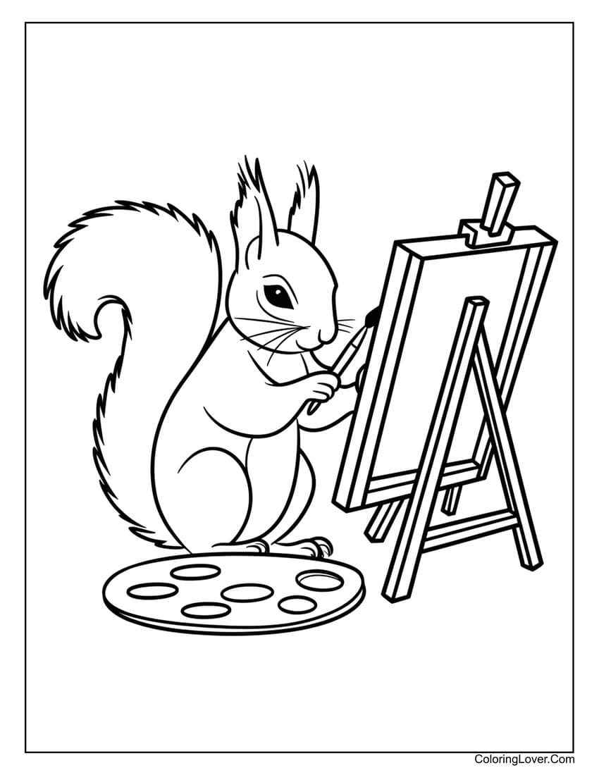 Squirrel painting on canvas coloring page