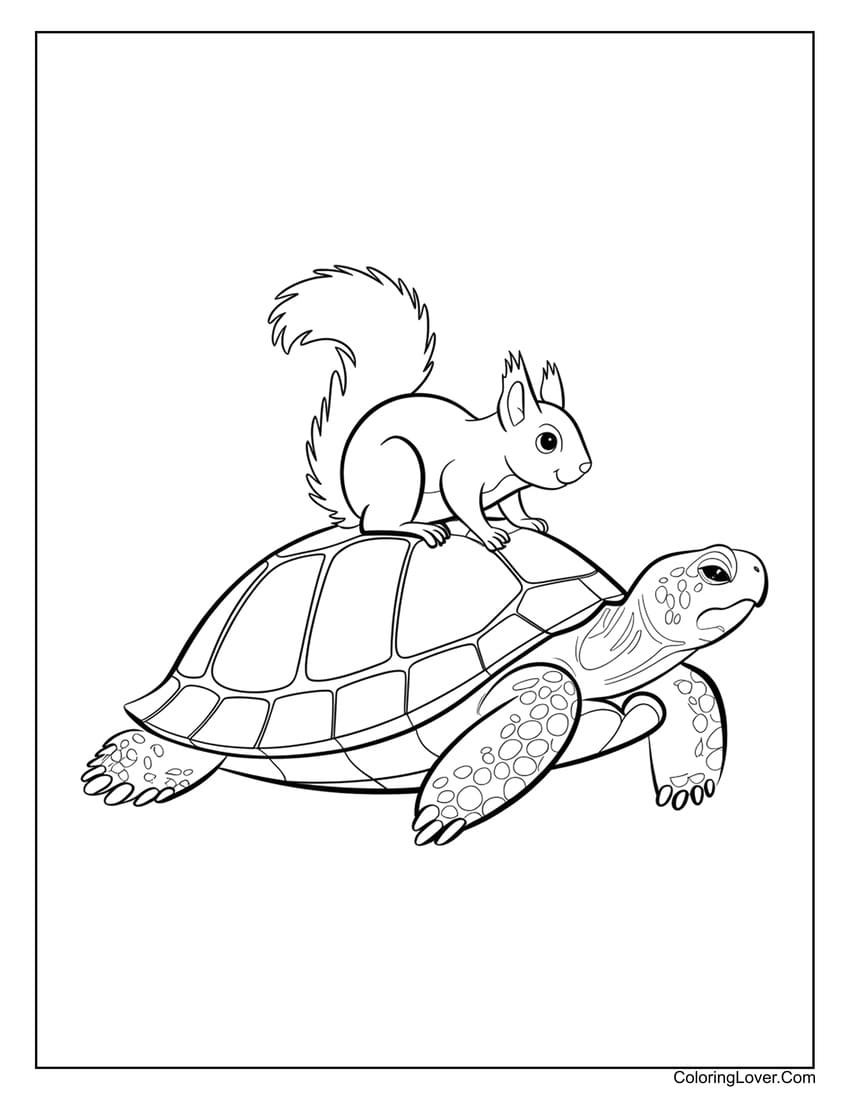 Turtle and squirrel coloring page for kids