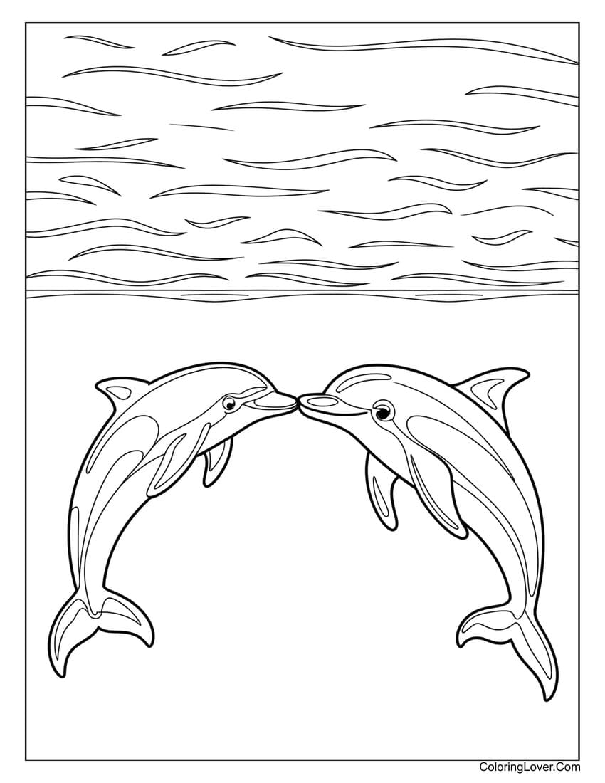 Two dolphins kissing underwater coloring page
