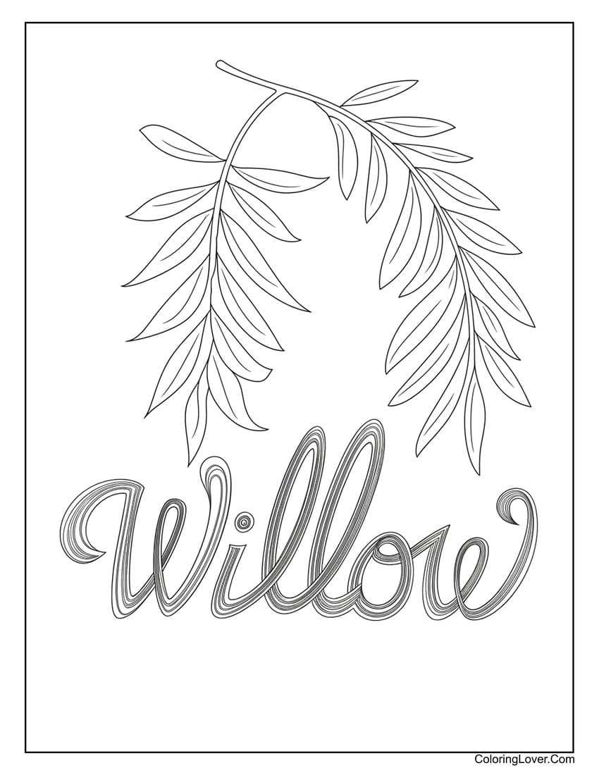 Willow tree leaf coloring page for children