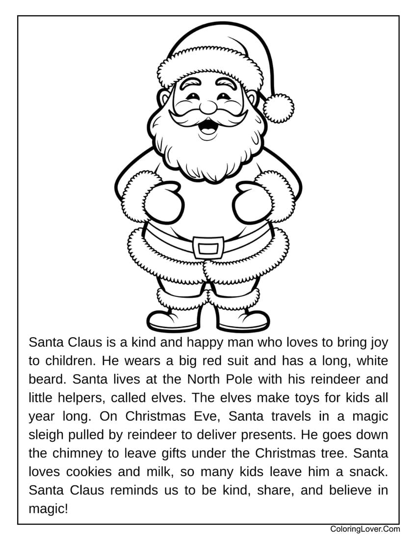 Preschool Santa Claus coloring page with joyful expression