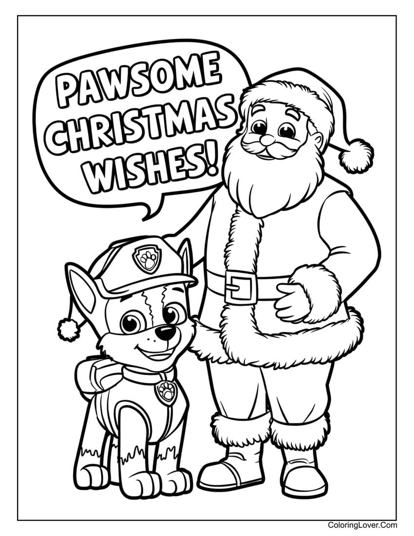 Santa Claus and Chase from Paw Patrol coloring page