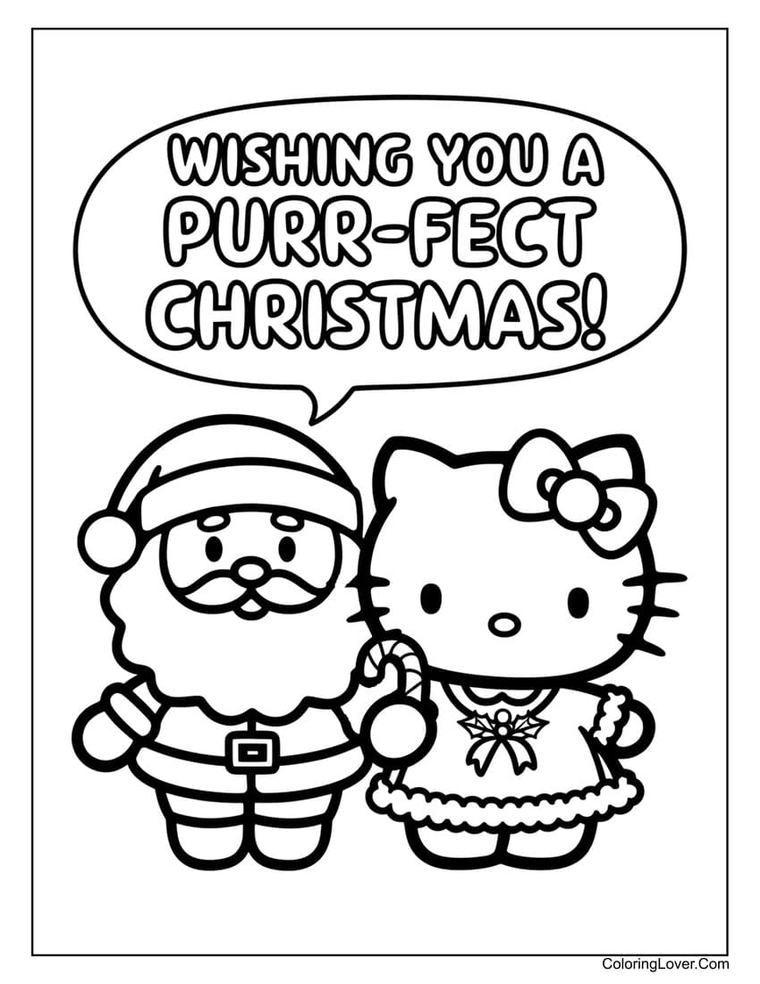 Santa Claus and Hello Kitty Christmas coloring page