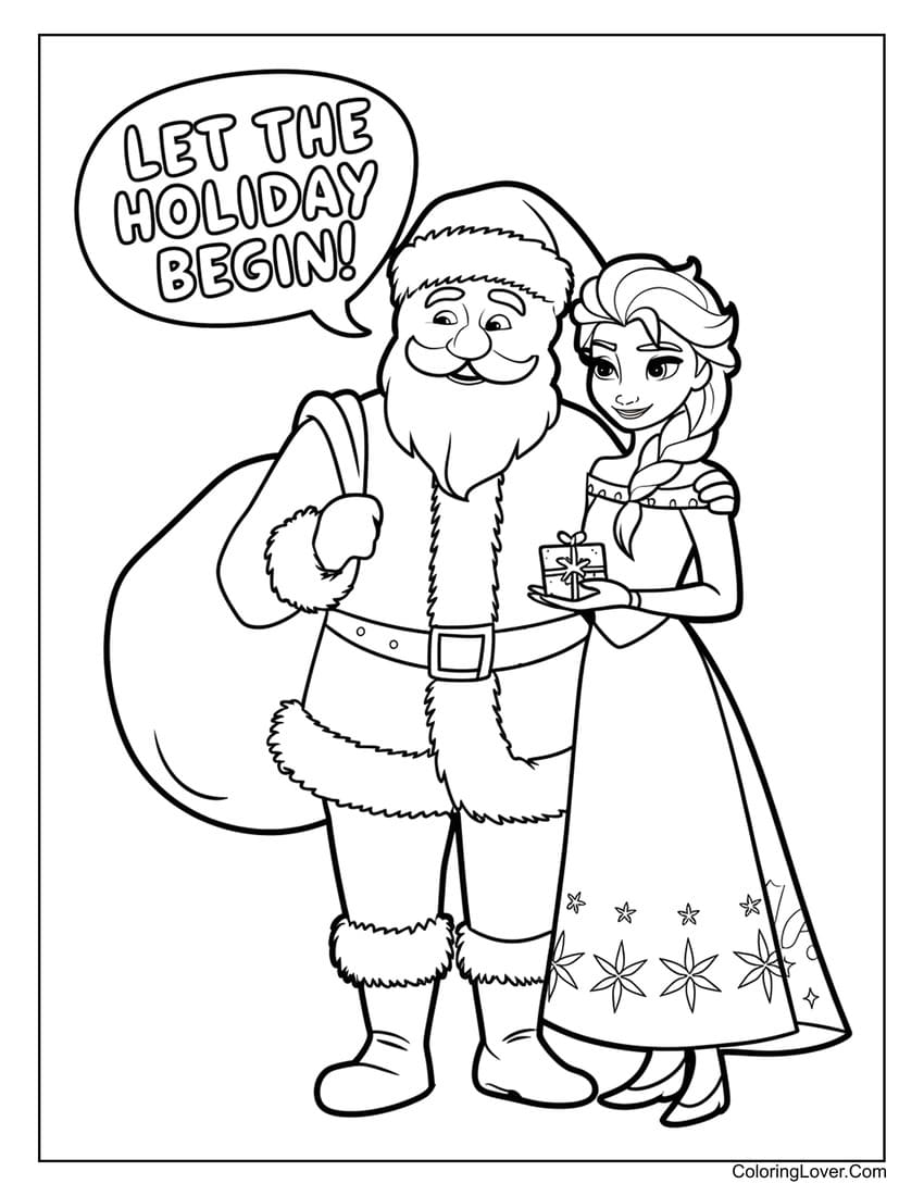 Santa Claus with Elsa Christmas coloring page for girls