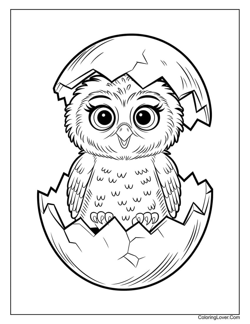 Baby owl hatching coloring page