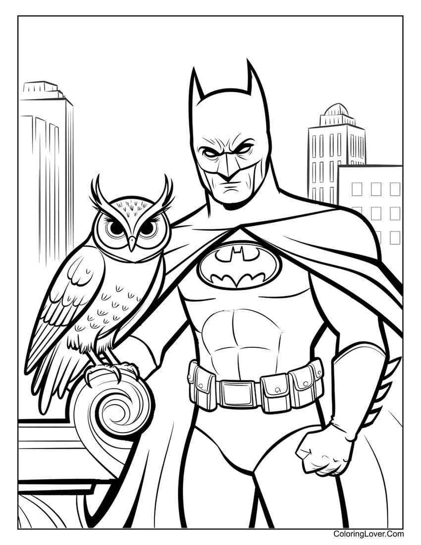 Batman with owl coloring page