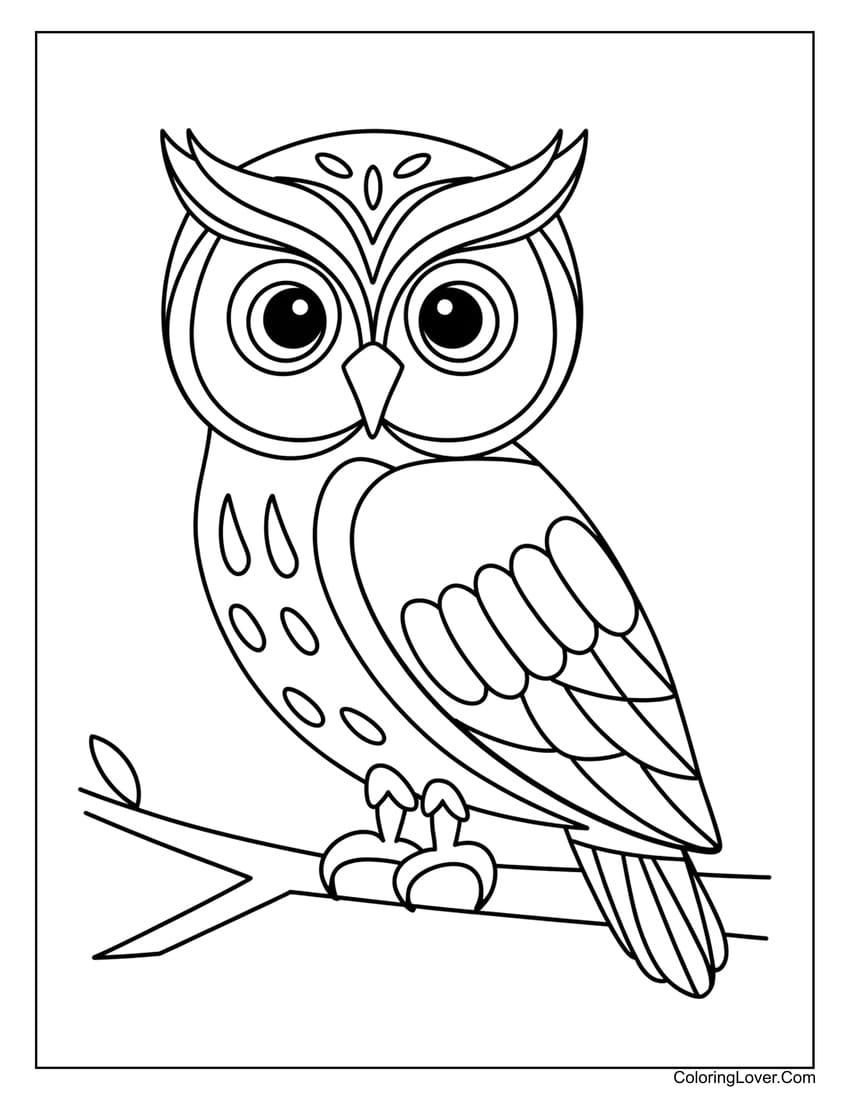 Easy owl on branch coloring sheet