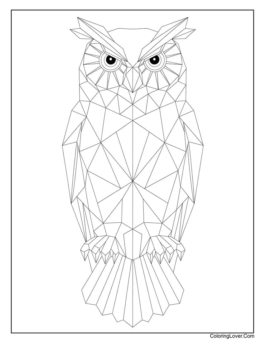Geometric owl design coloring page for adults