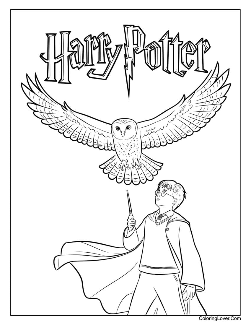 Harry Potter with owl coloring page