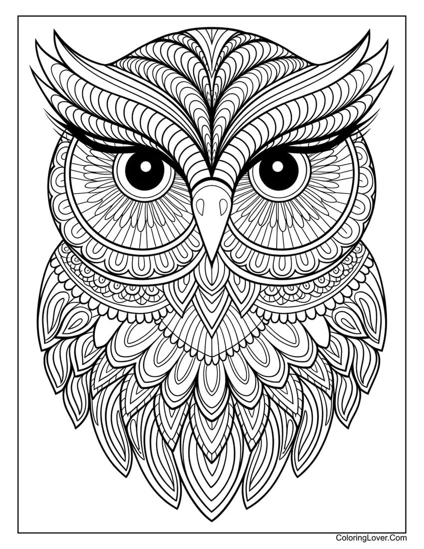 Intricate mandala owl coloring page