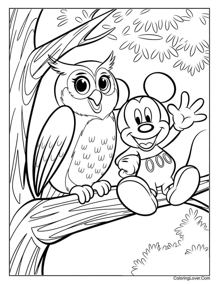Owl with Mickey Mouse coloring page