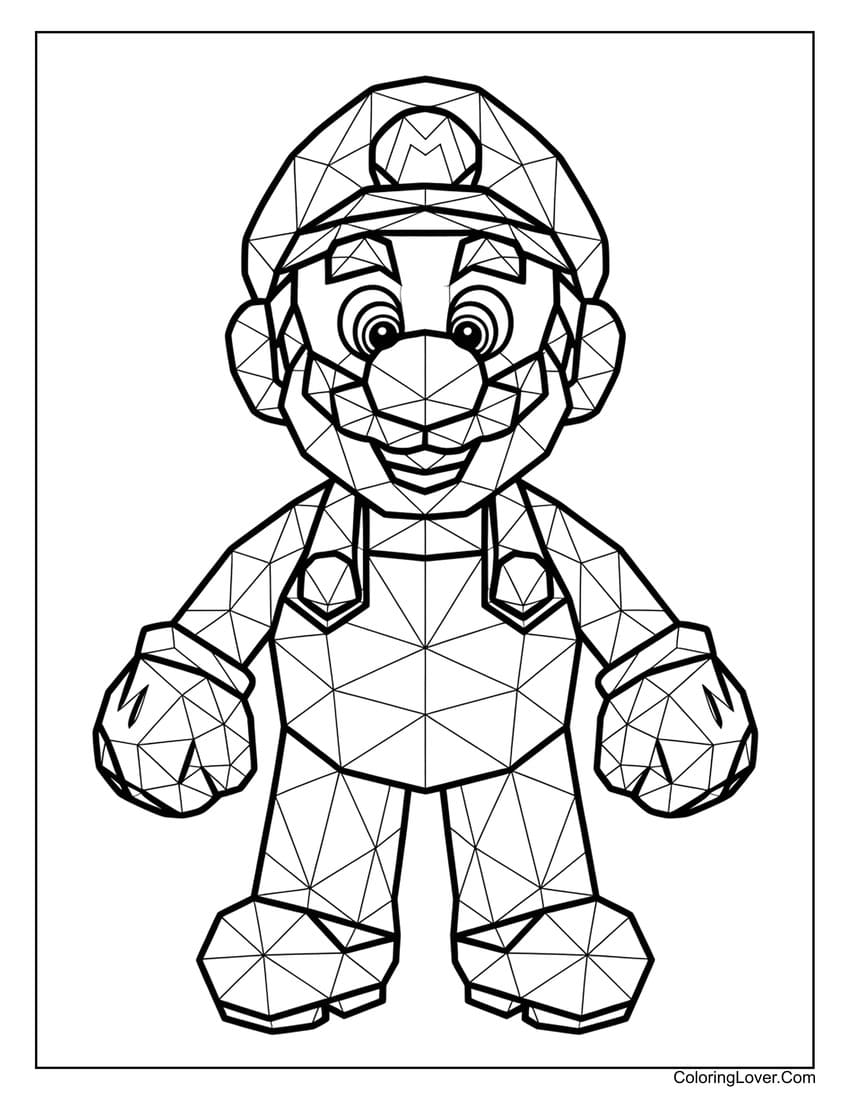 Polygonal Mario art coloring page for adults