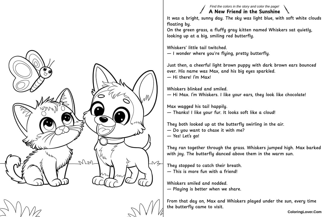 A New Friend in the Sunshine Coloring Page