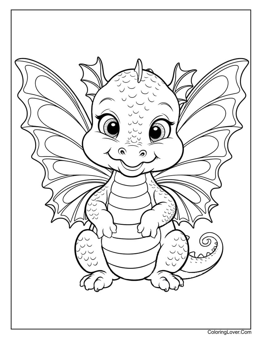 Baby dragon with butterfly wings coloring page