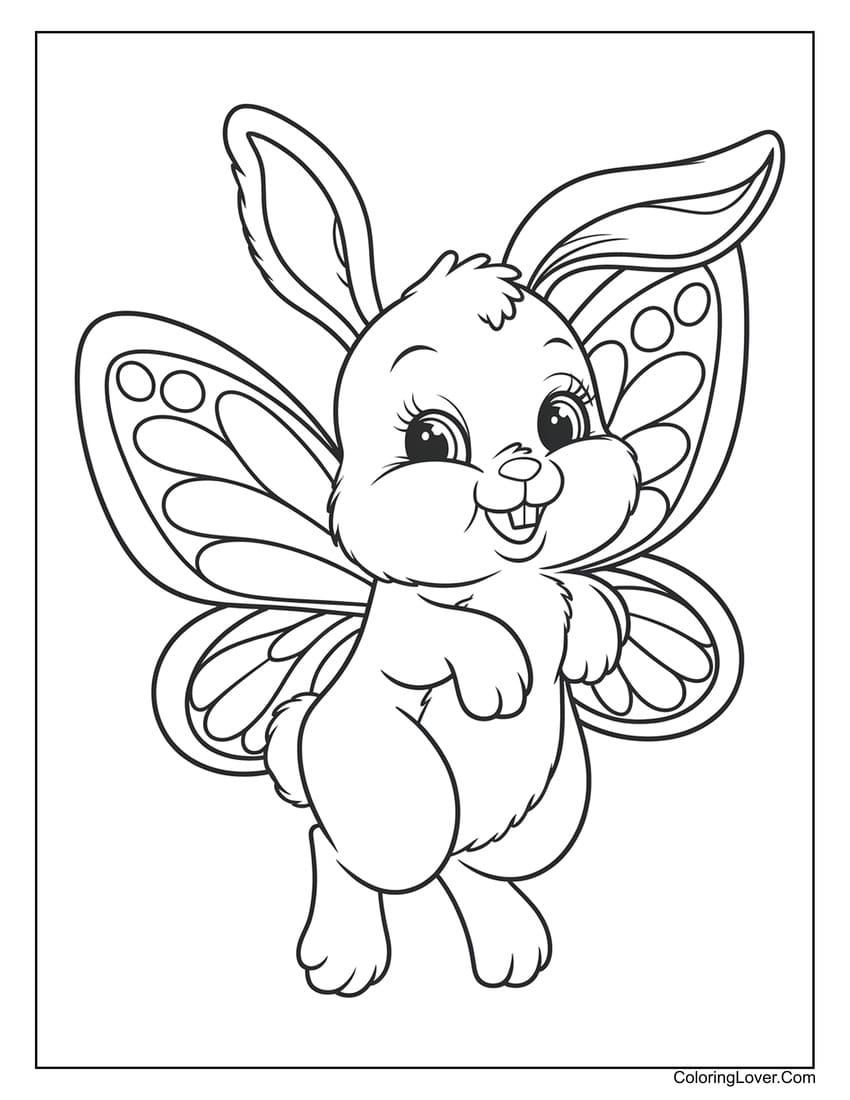 Baby rabbit with butterfly wings coloring page