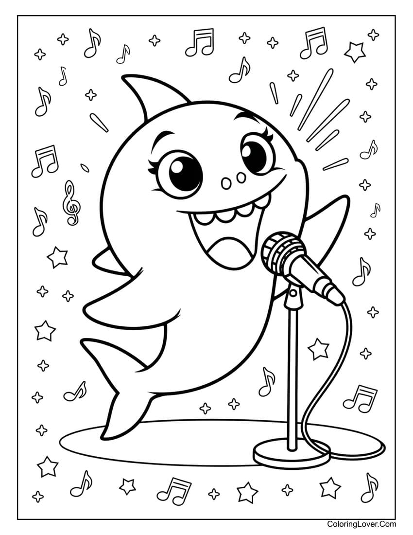 Baby Shark Singing on Stage Coloring Page