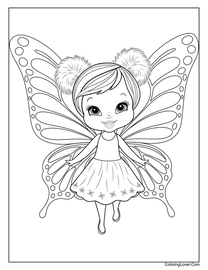Cute girl with butterfly wings coloring page
