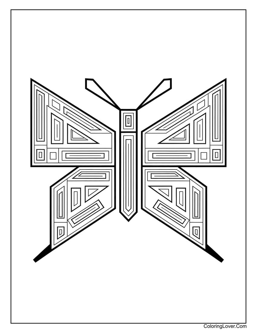 Geometric butterfly coloring page for artistic creativity
