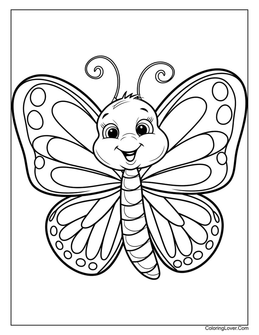 Happy baby butterfly smiling coloring page