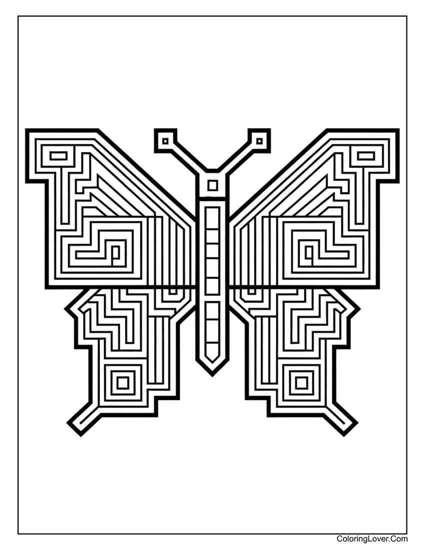 Intricate geometric butterfly design for coloring pages