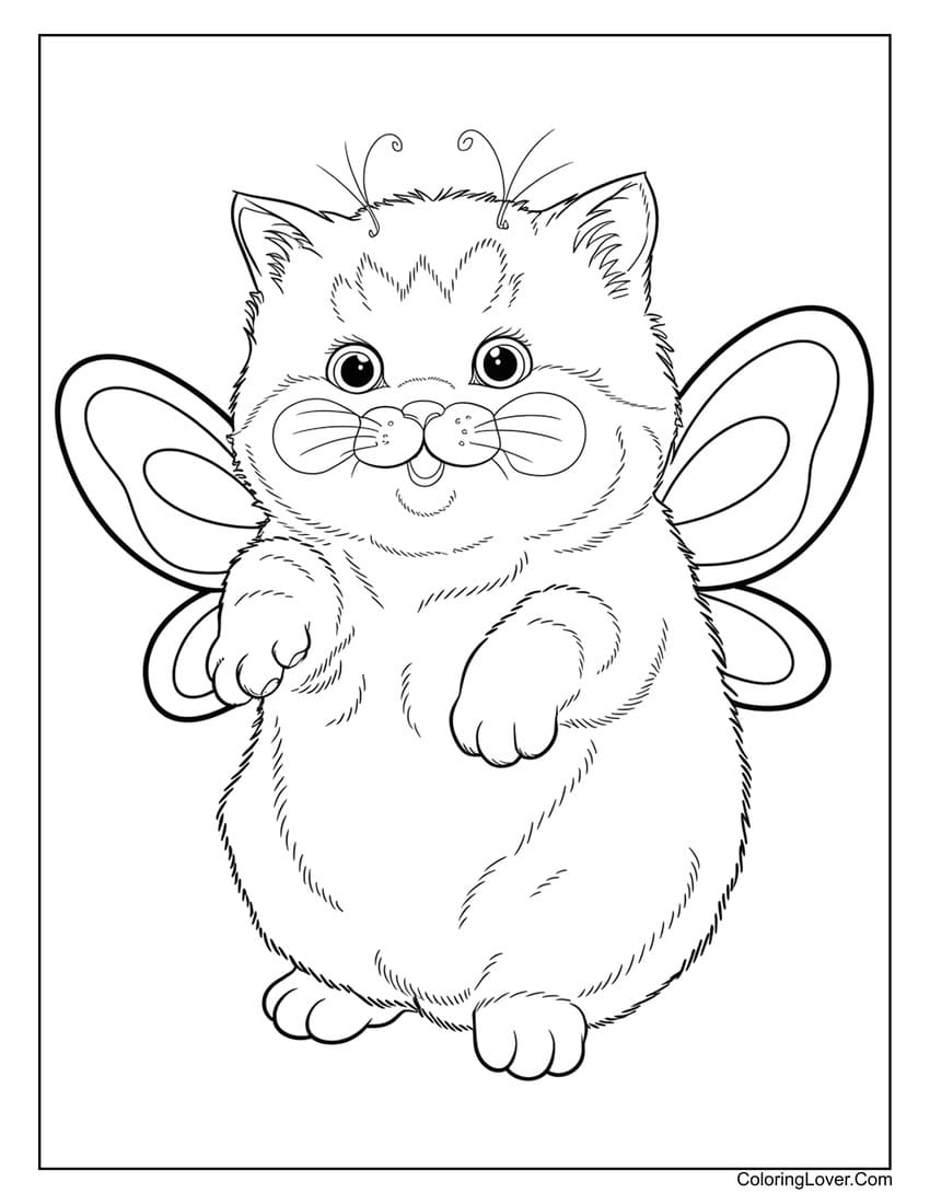 Kitten with butterfly wings coloring sheet