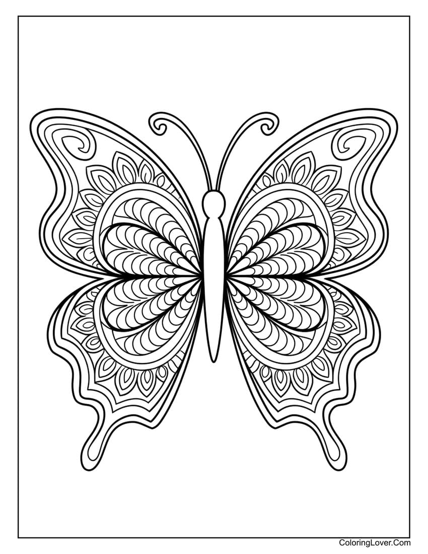 Mandala butterfly coloring page for adults