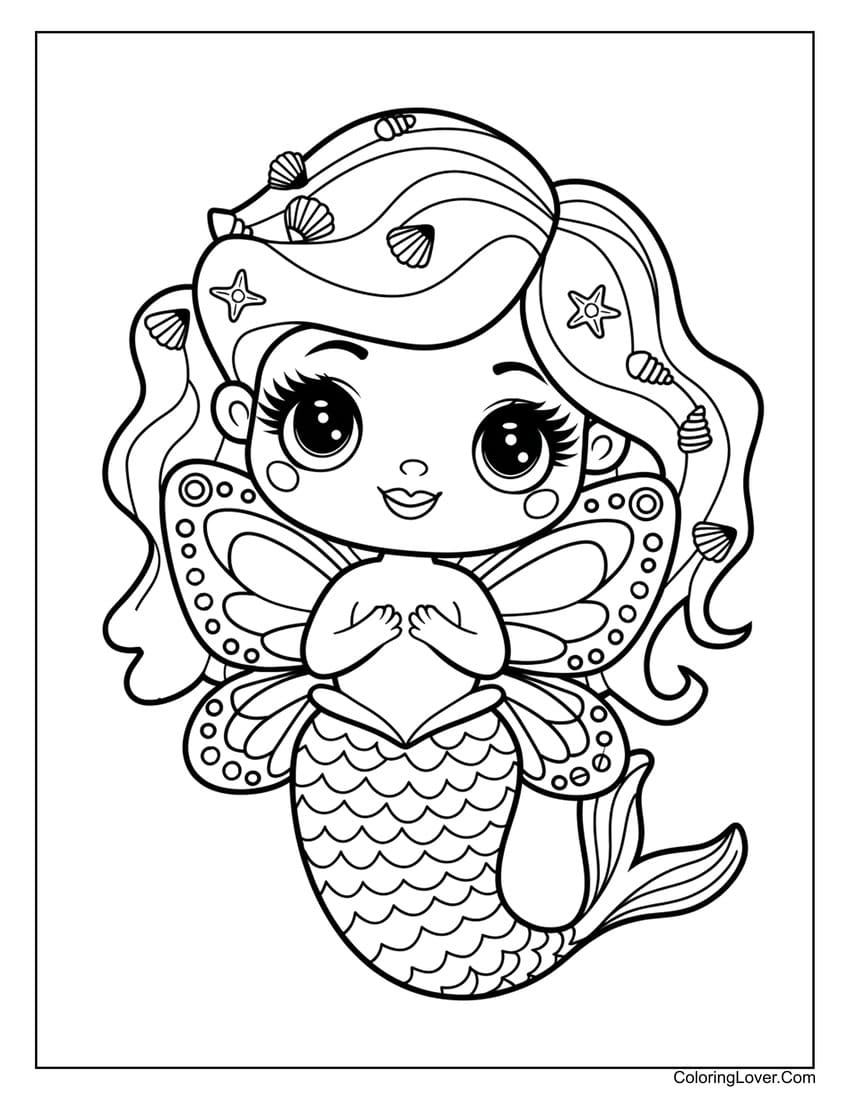 Mermaid butterfly coloring page for girls