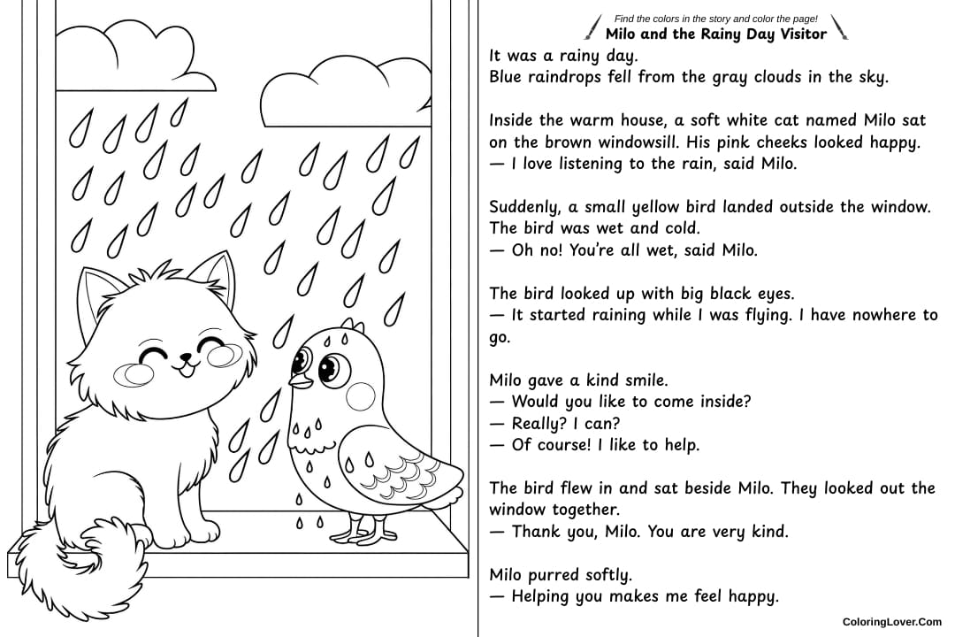 Milo and the Rainy Day Visitor Coloring Page
