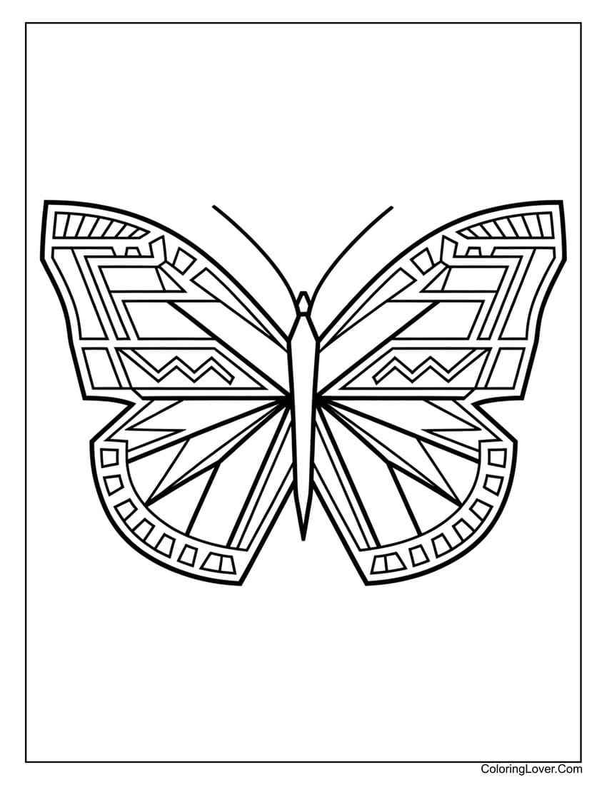 Modern geometric butterfly coloring sheet design