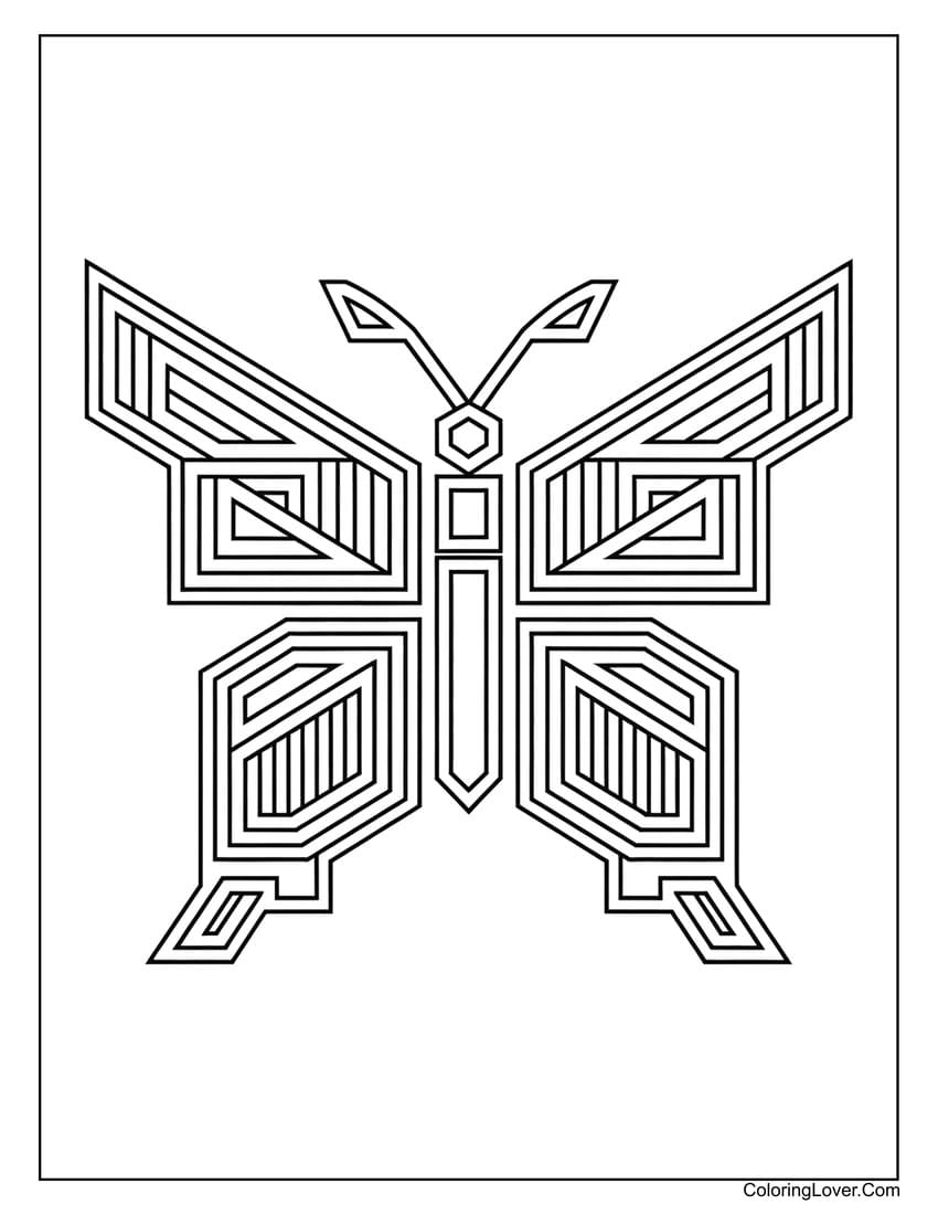 Modern geometric butterfly coloring sheet for relaxation