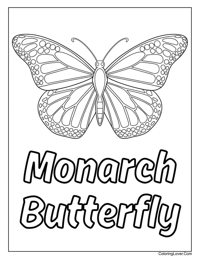 Monarch butterfly coloring page with detailed patterns