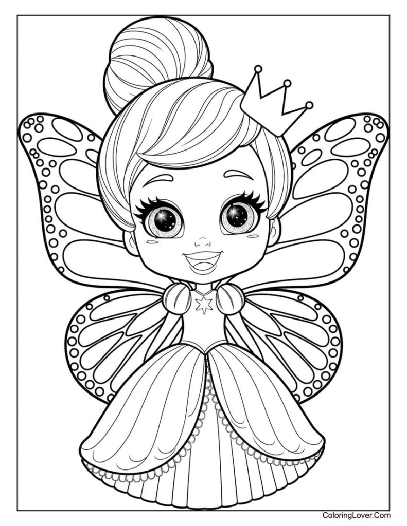 Princess butterfly with a crown coloring page