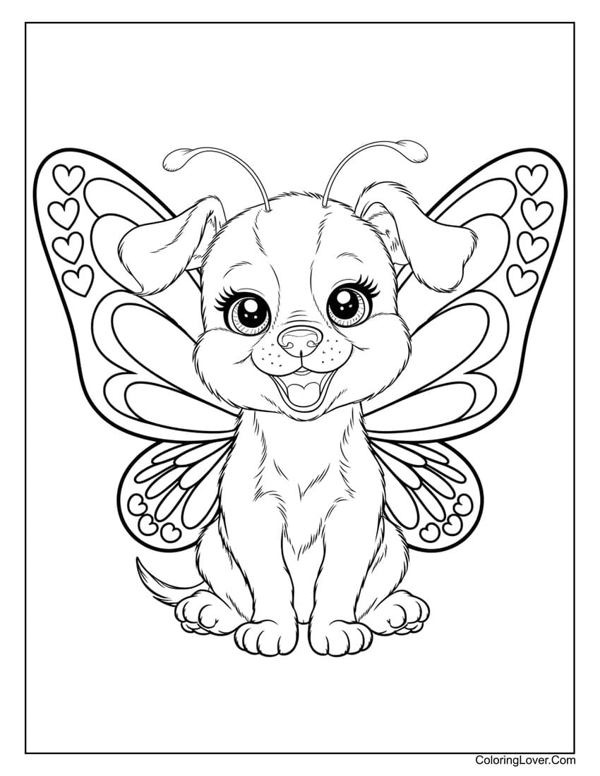 Puppy with butterfly wings coloring page
