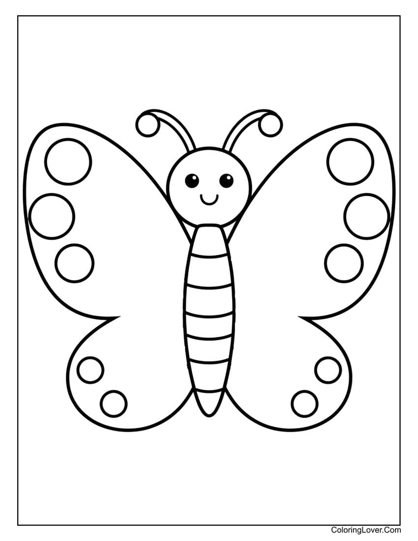 Simple butterfly coloring page with smiling face