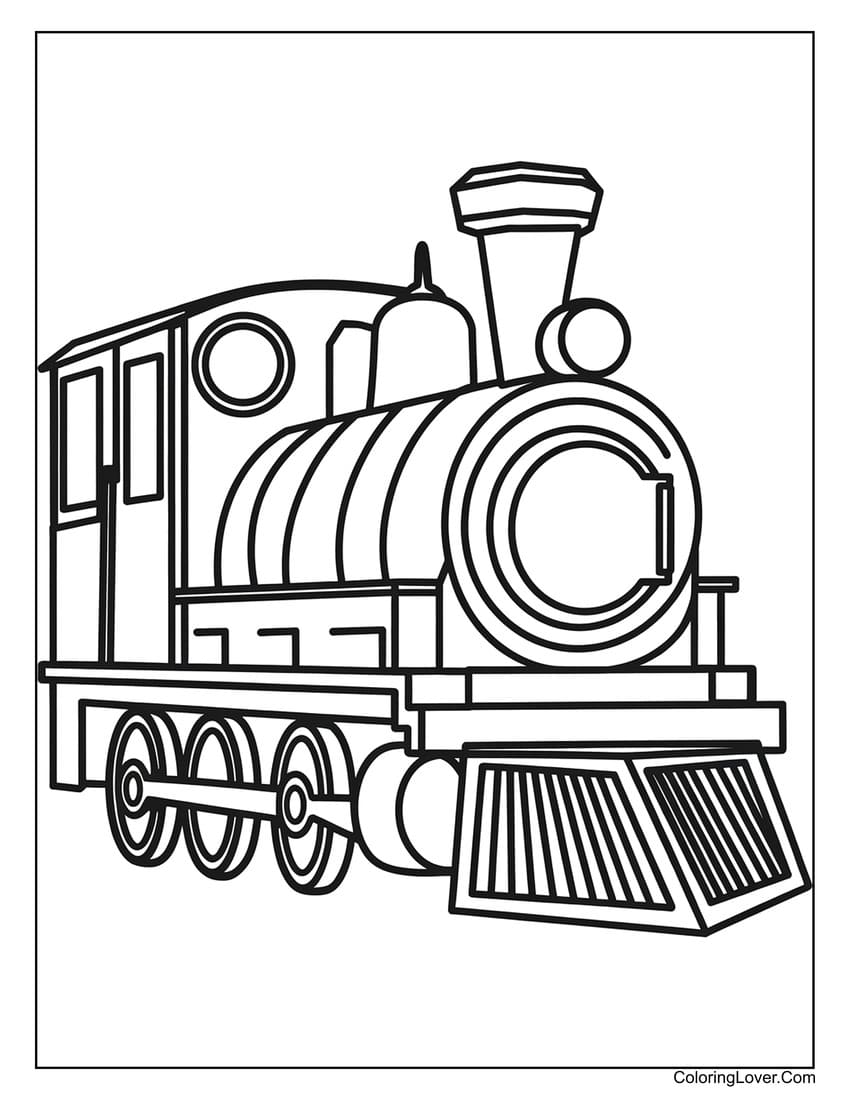 Simple train coloring page with vintage steam engine design