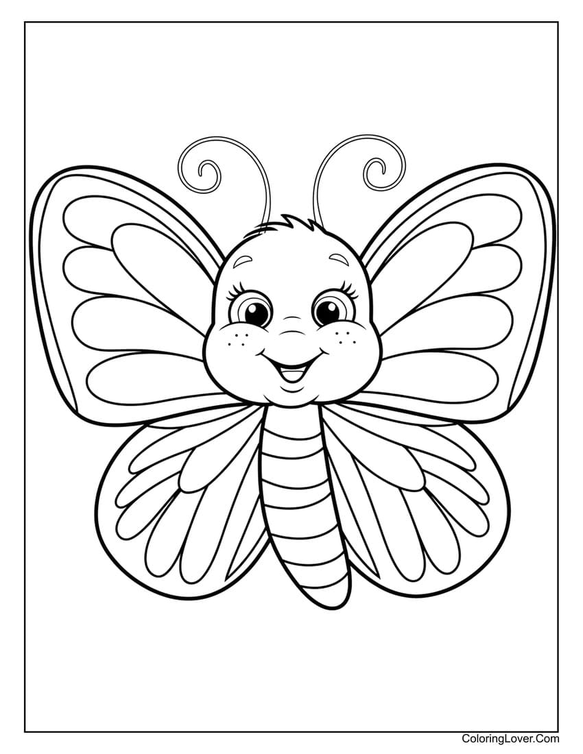 Smiling baby butterfly coloring page for kids