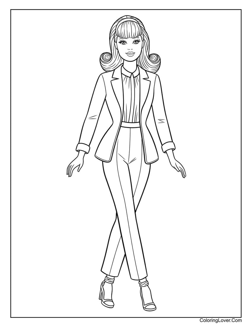 Barbie in a stylish business outfit coloring page