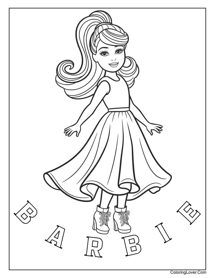 Barbie in a stylish dress coloring sheet