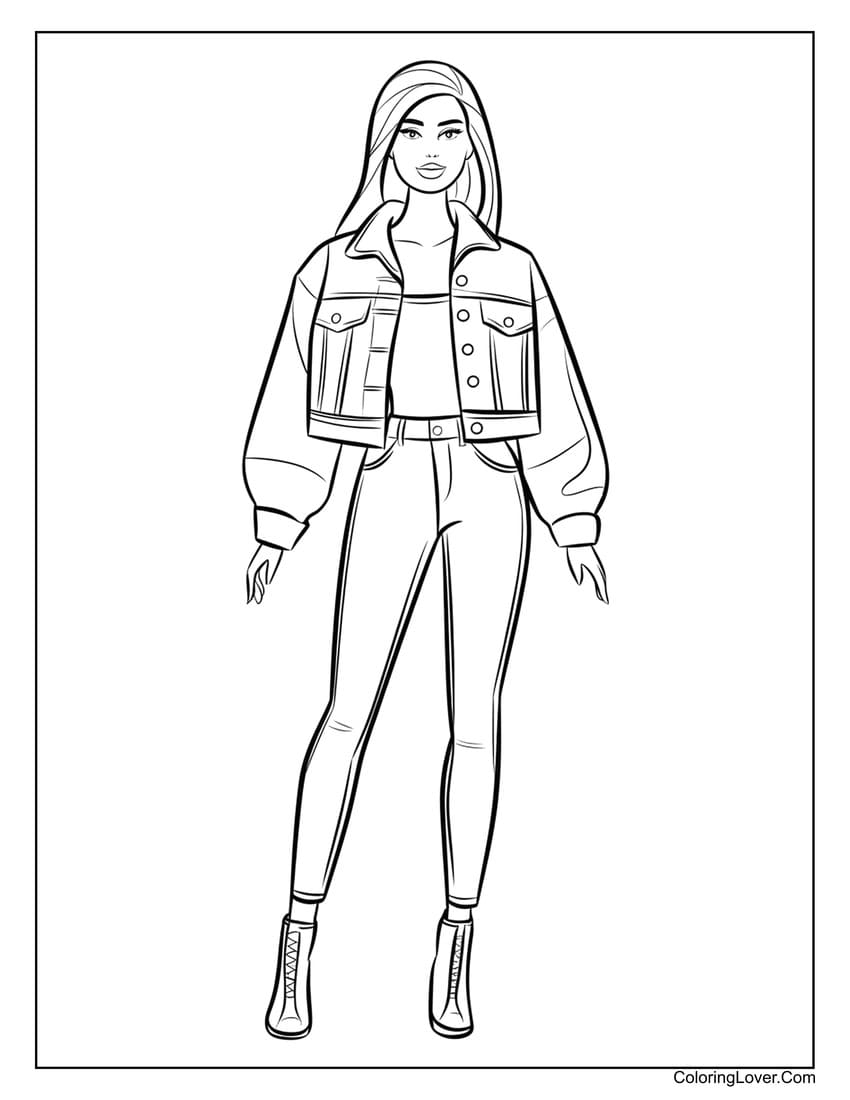 Barbie in a trendy oversized jacket coloring page