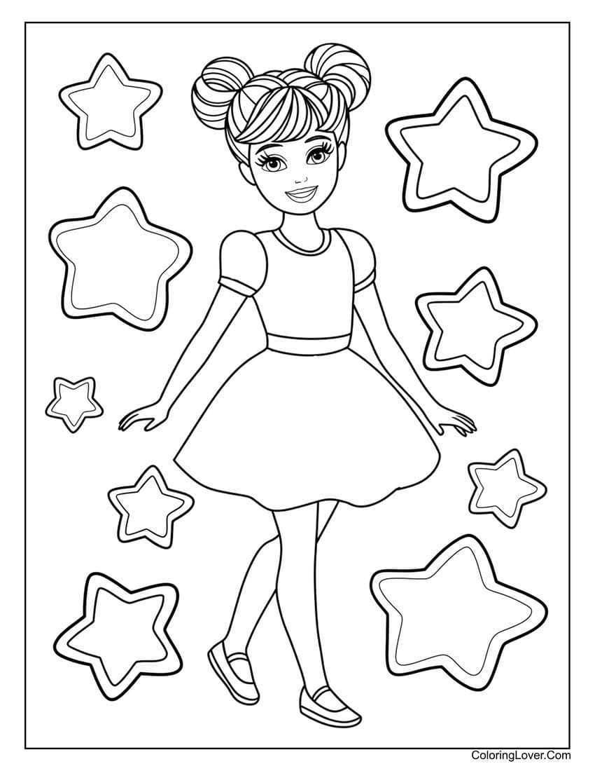 Barbie with stars background coloring page