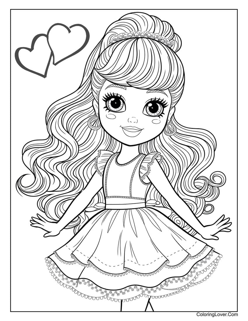 cute barbie in a frilly dress coloring page