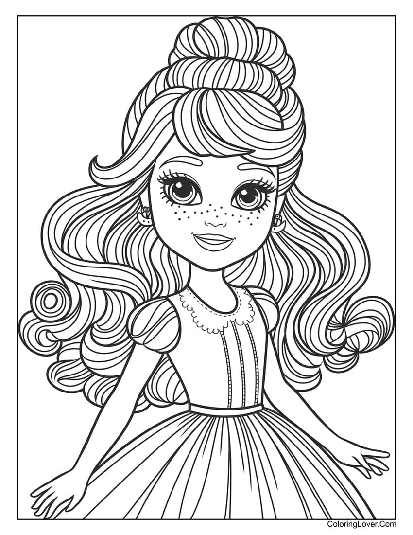 cute barbie with big eyes and freckles coloring page