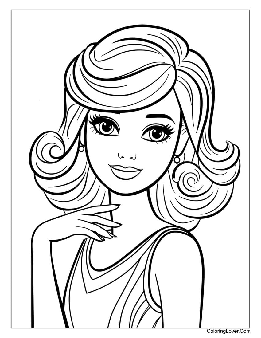 cute barbie with curly hair coloring page