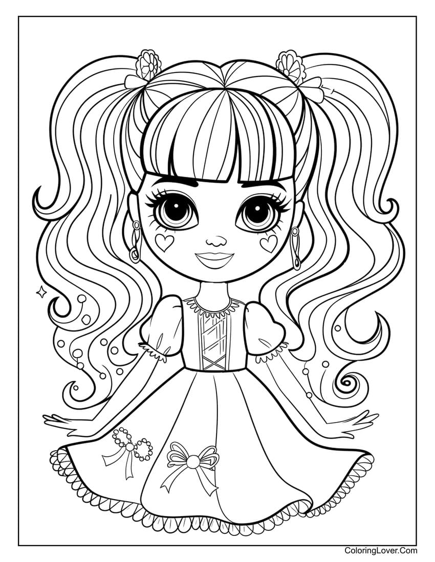 cute barbie with heart designs for girls coloring page